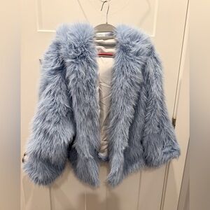 Women's Faux Fur Jacket - Light Blue